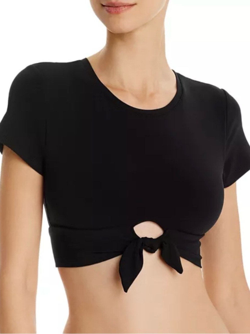 Robin Piccone Black Tie-Front Crop Tee/ bikini top